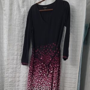 Massimo Dutti Elegant Black and Pink Long Sleeve Dress